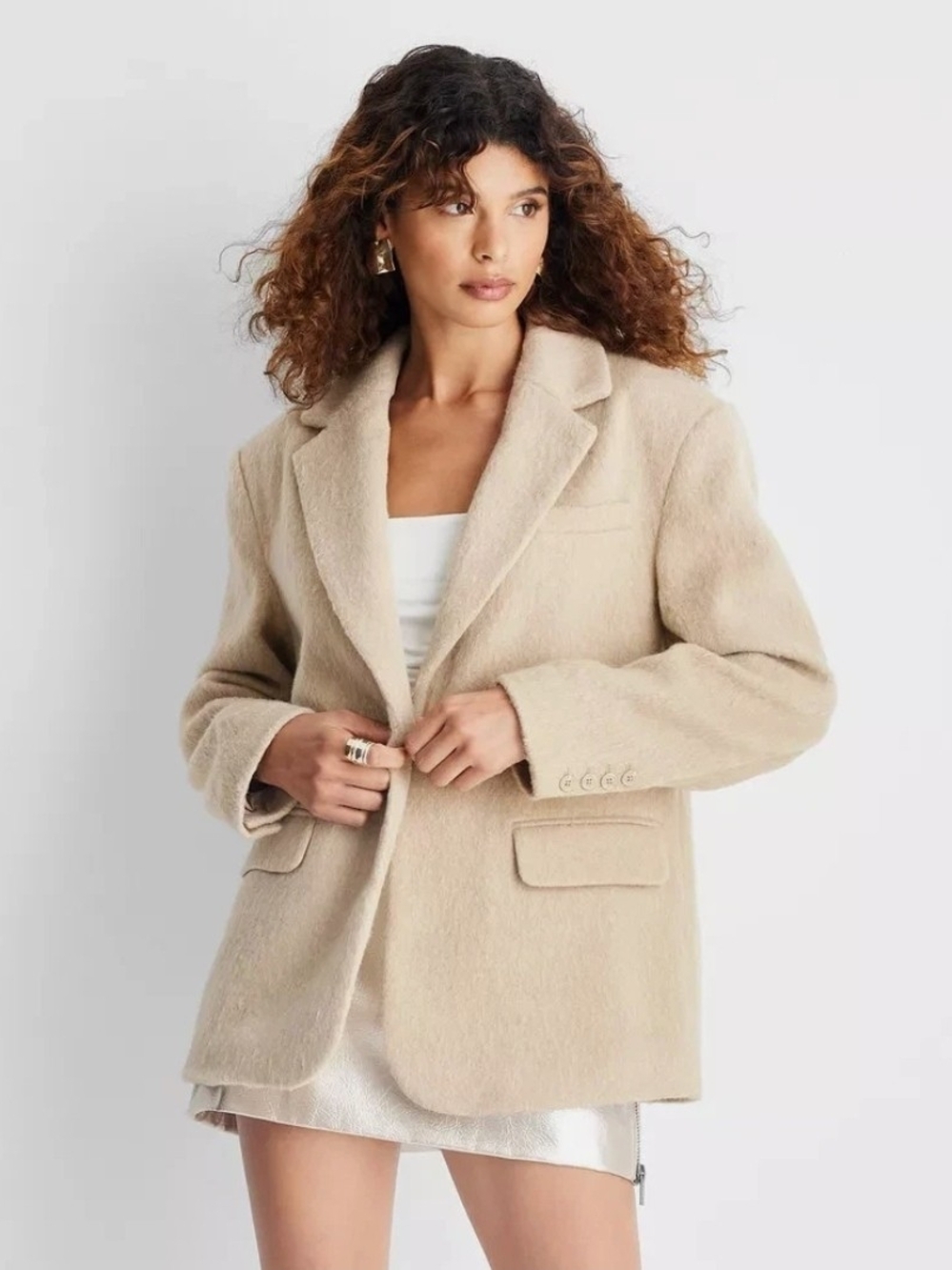 Future Collective Women's Relaxed Fuzzy Blazer - Cream XL